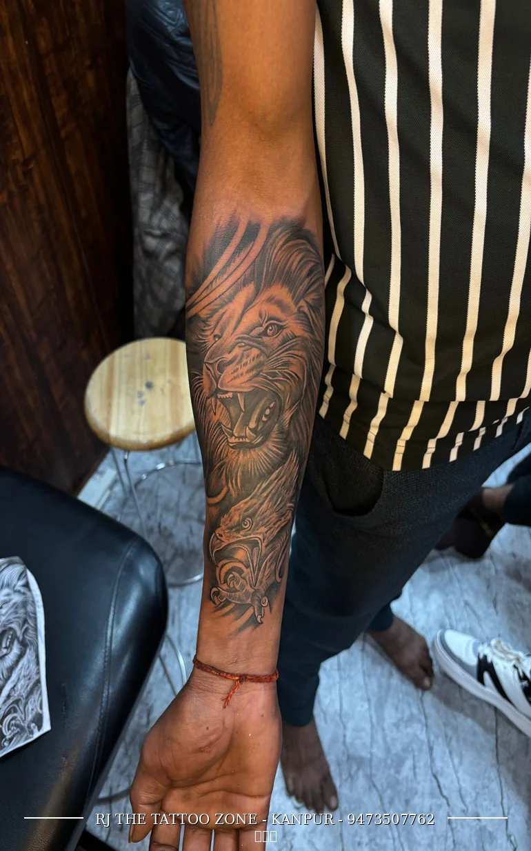 Best Tattoo Artist in Kanpur lion eagle forearm tattoo