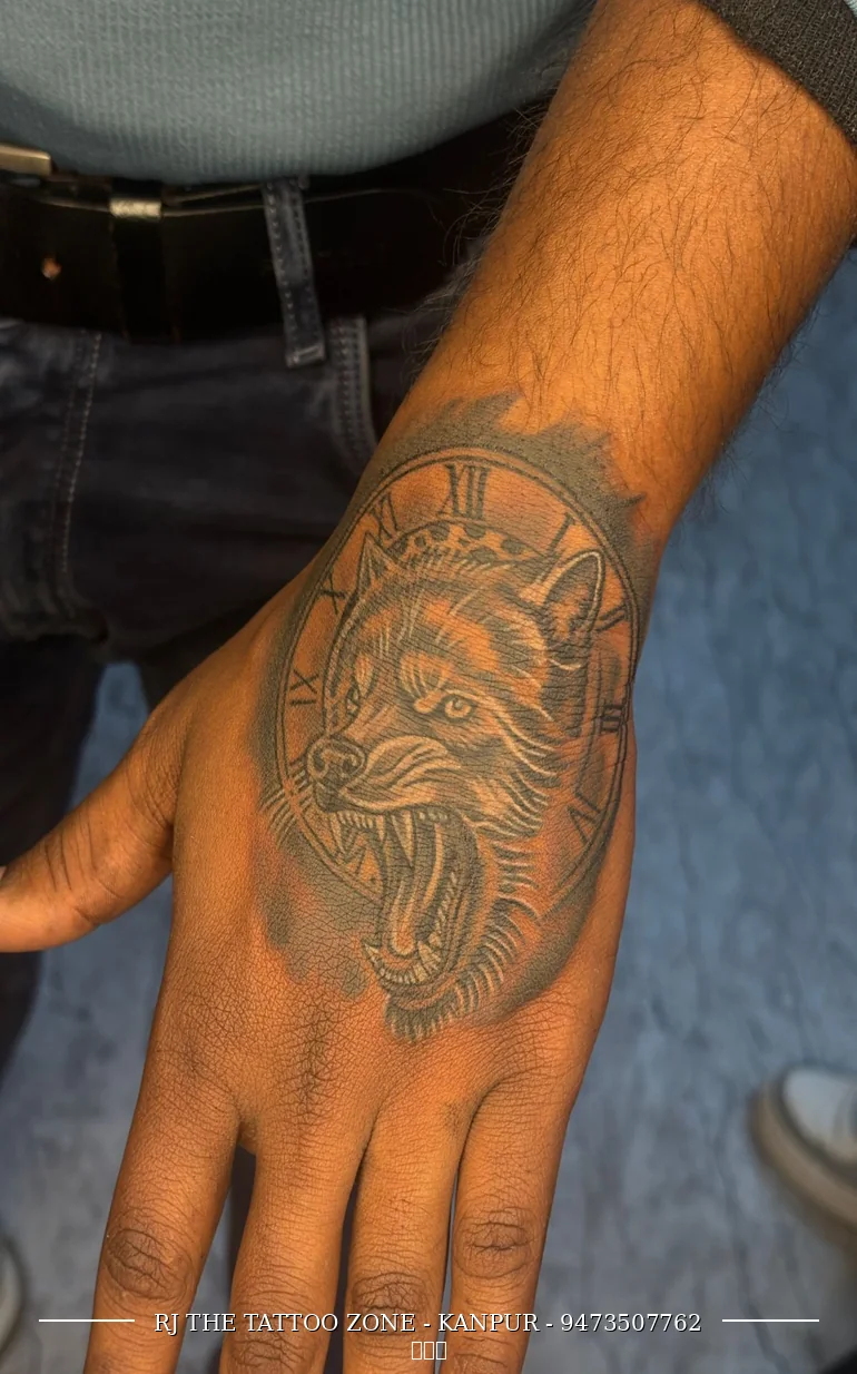 Best Tattoo Artist in Kanpur wolf hand tattoo